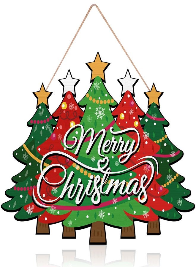 FIPUTE Merry Christmas Door Sign,Christmas Decor, Tree Wood, Decorations Hanging Sign,Merry Welcome Sign,Farmhouse Hanging Plaque Porch Xmas Front Outdoor Home Decor - Image 1